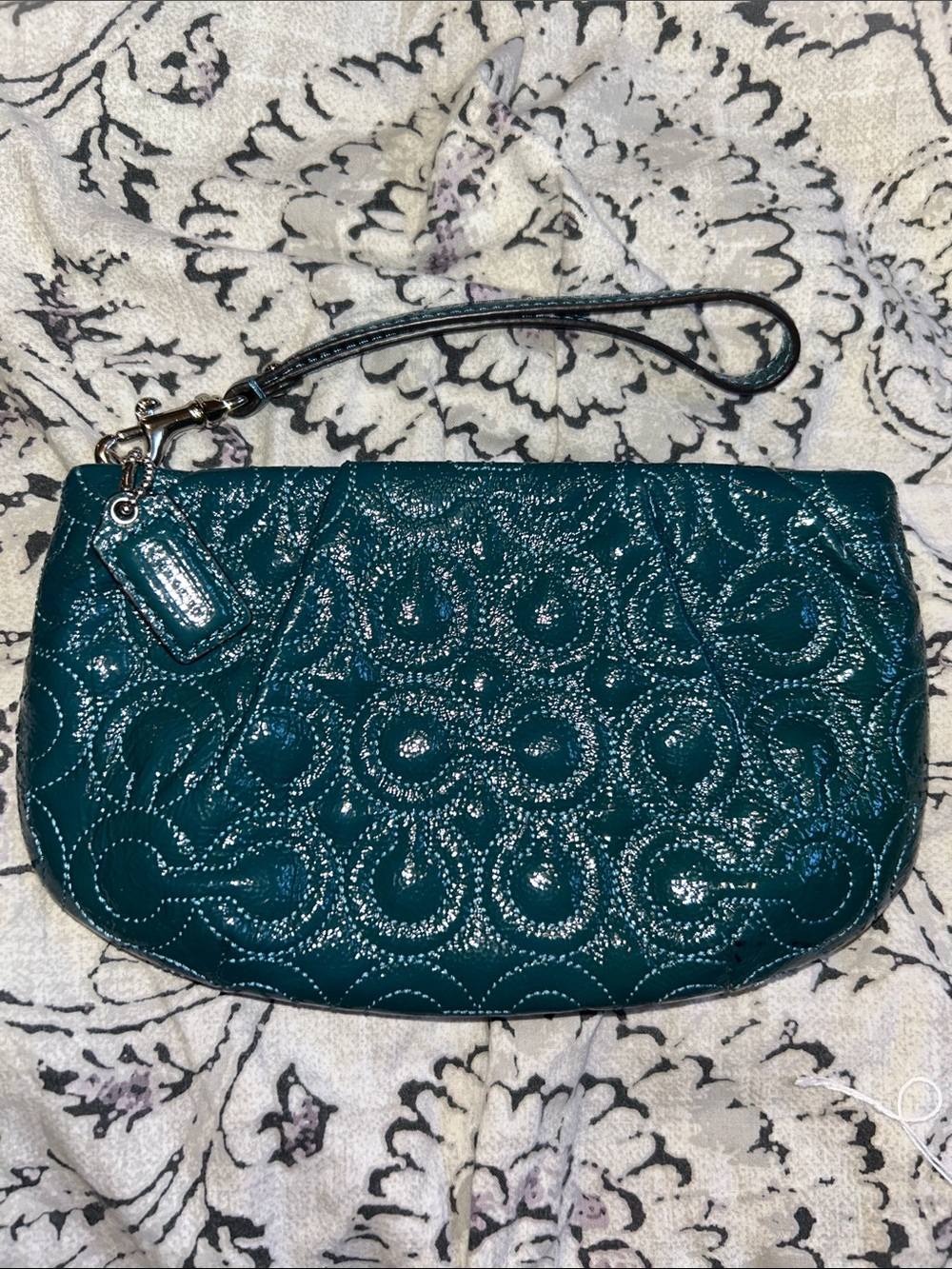 COACH Teal Quilted Wristlet glossy Clutch Women's Bag with tag charm